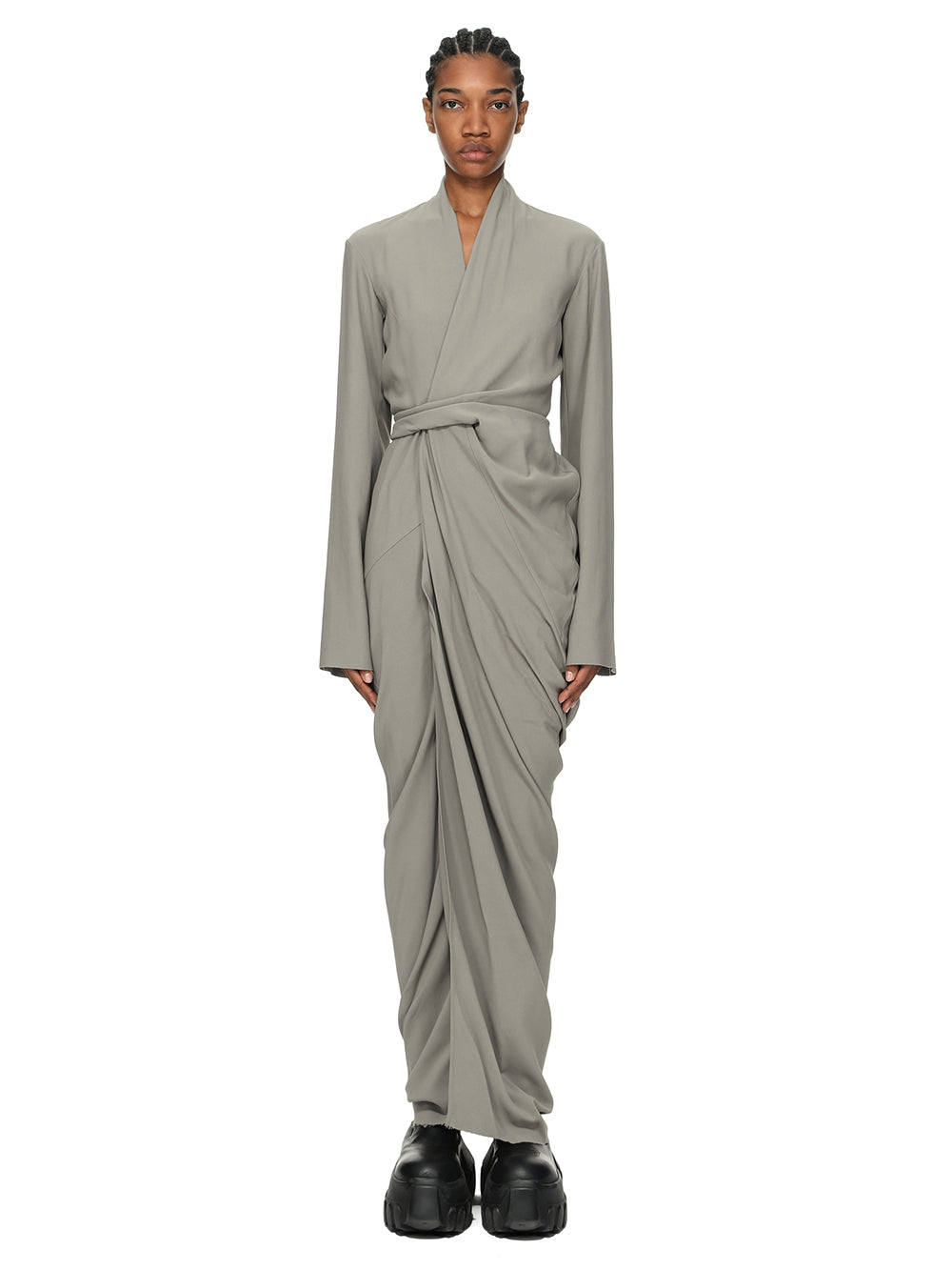 rick owens long sleeve dress RP02F5501_Hy_48 | Wrap Gown neckline and front slit long kaftan dressing gown Color:Light Blue as picture Buy NOISY MAY Blue