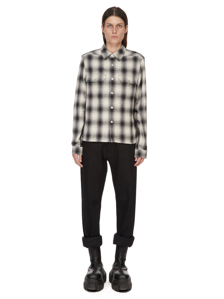 新品 RICK OWENS 25SS OUTERSHIRT GREY PLAID CROPPED OUTERSHIRT| RICK OWENS
