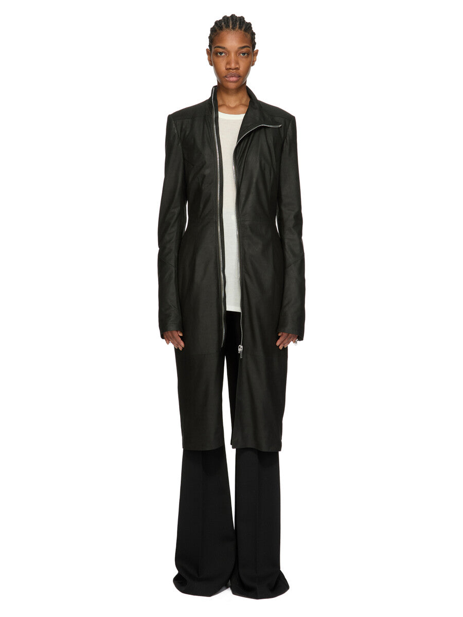リックオウェンス　レザー切替ロングコート　ジップアップ38 黒　牛革 GARY COAT| RICK OWENS