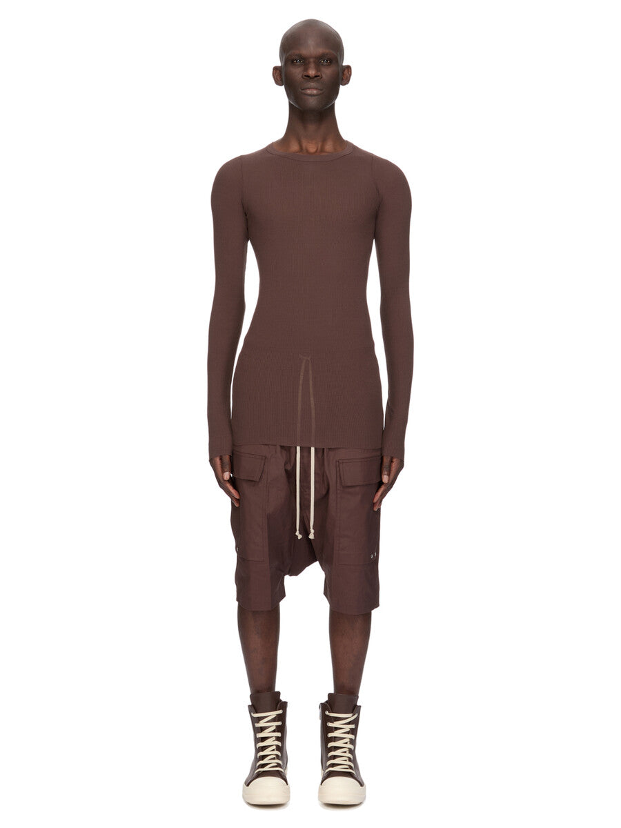 R828.5 Rick Owens ニットネックウォーマー ブラウン RIB LS T| RICK OWENS