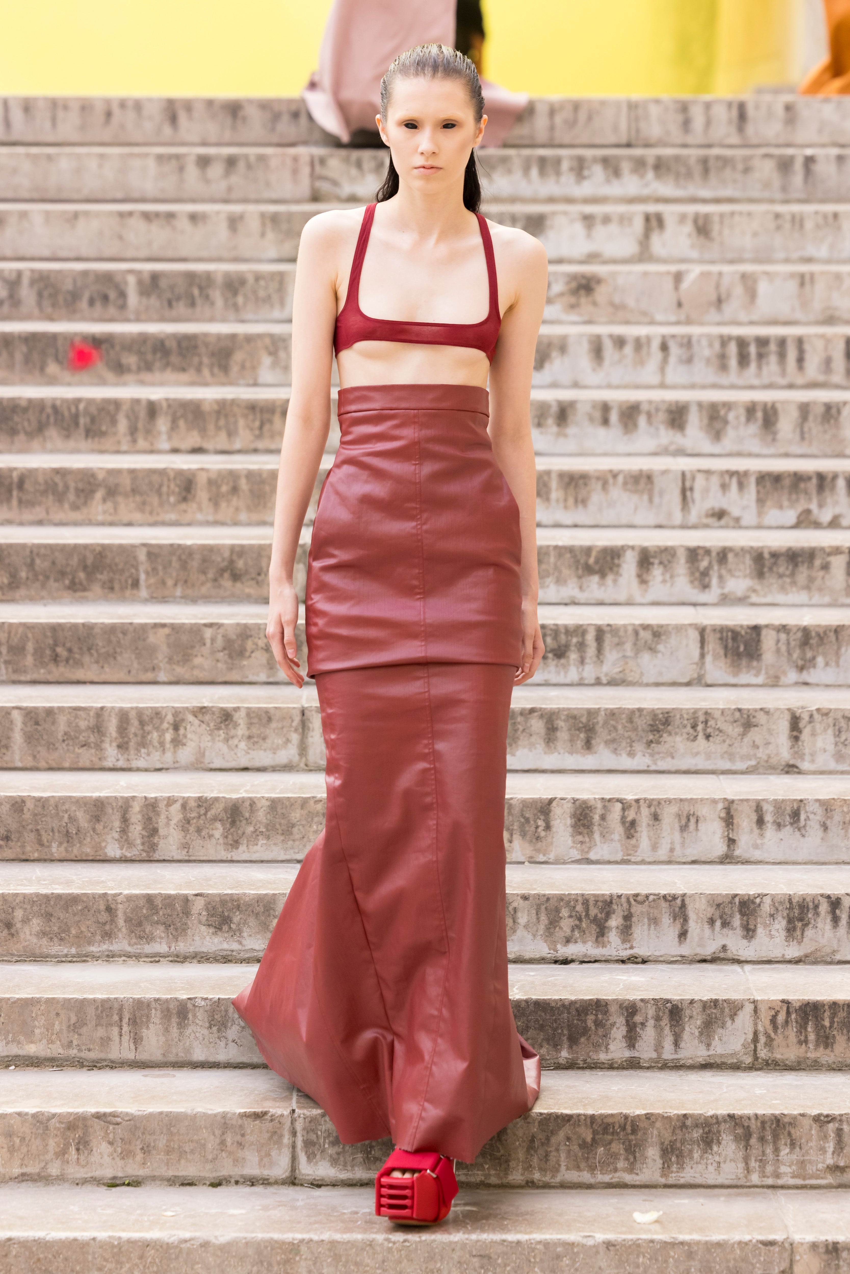 rick owens red dress // SS 2023 Athena VSP Consignment this gown is sure to resonate with those looking for something out of the ordinary in their occasionwear Rick Owens - Red Prong
