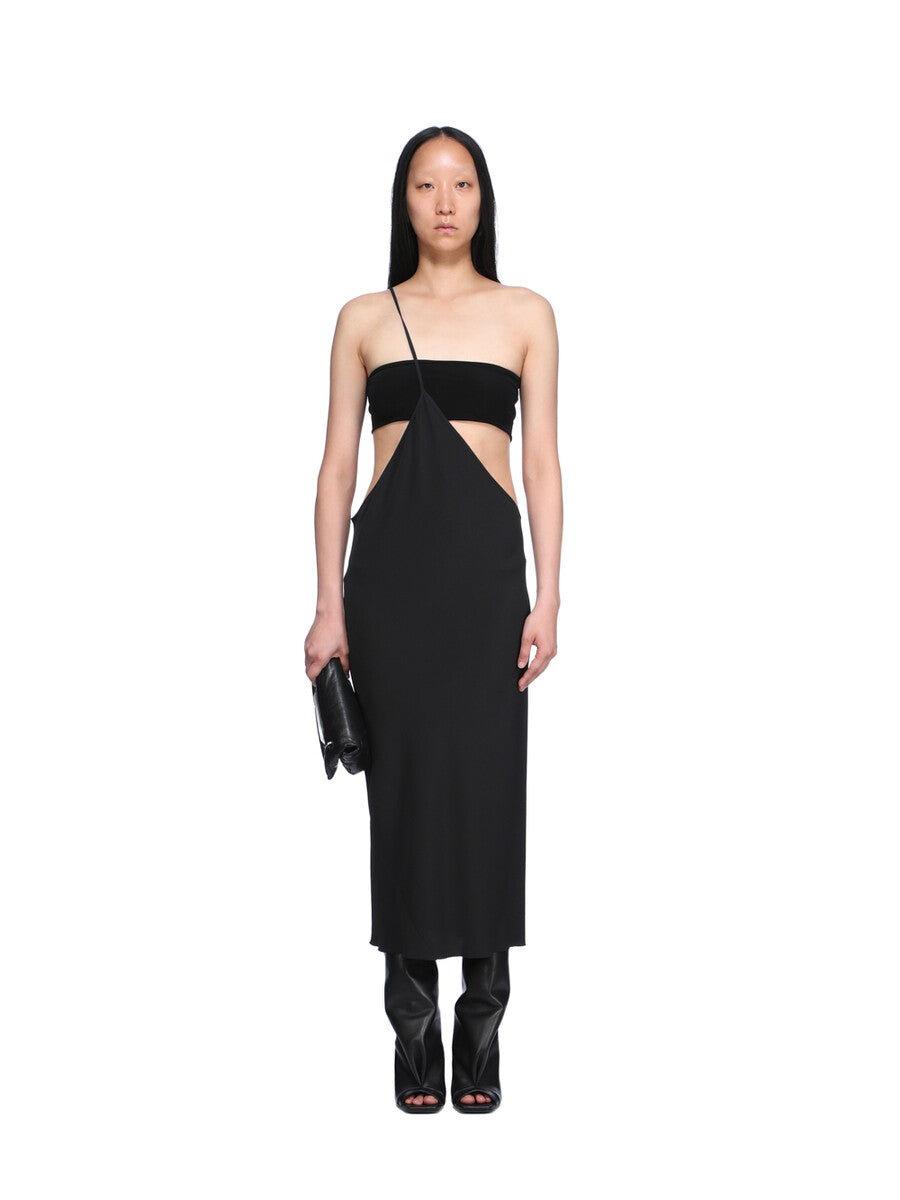 rick owens black dress // Draped Front Long Sleeve Maxi VSP Consignment IT HAS A STRAPLESS BUSTIER TOP Rick Owens Black Tower Bustier